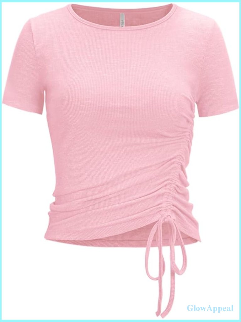 Ruched Side Yoga Top Slim Fitted Short Sleeve Workout Shirt